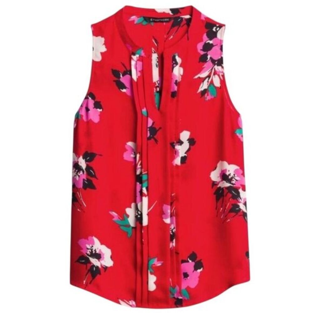 41 Hawthorn Women's Breyson Red Floral Sleeveless Pleated Split V-Neck Blouse
